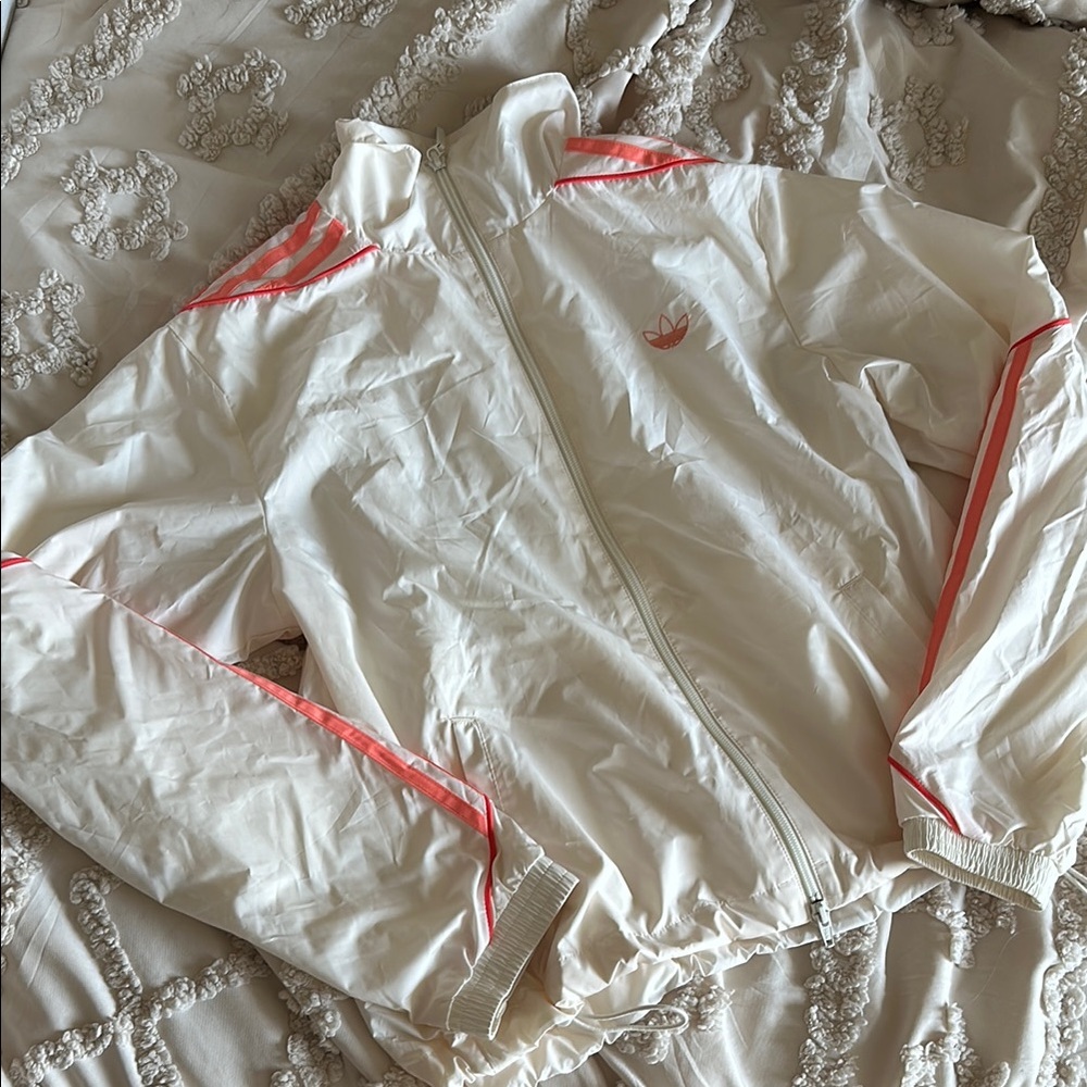 NWOT Adidas Originals White and Orange-Pink Windbreaker Jacket